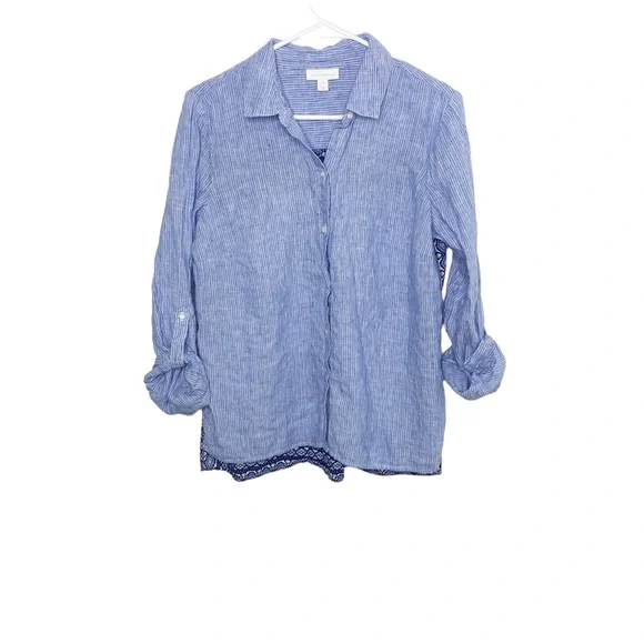 Charter Club linen blue striped shirt size medium EUC i - Picture 2 of 4